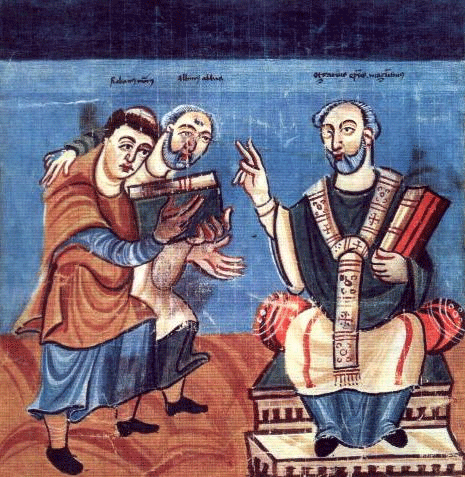  Rabanus Maurus ( gauche) prsente son travail  Otgar de Mayence, http://fr.wikipedia.org/wiki/Raban_Maur