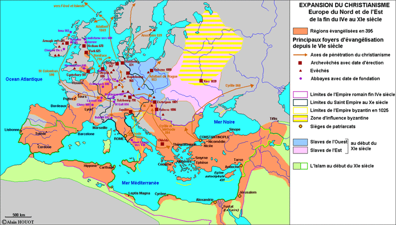  Expansion du christianisme : Europe du Nord et de l'Est de la fin du IVe au XIe sicle, http://houot.alain.pagesperso-orange.fr/Hist/ma/MA_8.htm