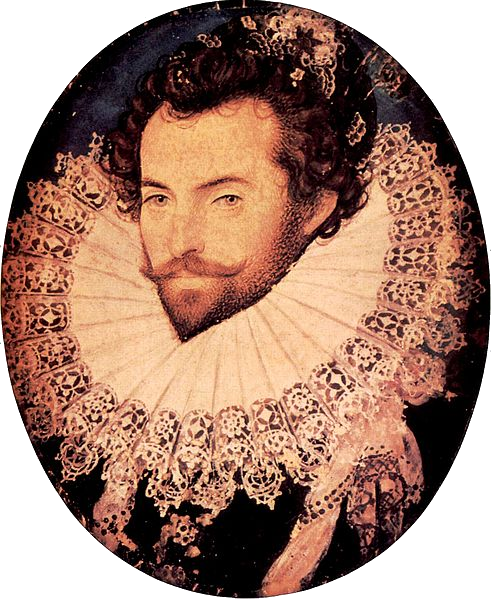 Nicholas Hilliard, Portrait de Sir Walter Raleigh, Londes, http://fr.wikipedia.org/wiki/Fichier:Sir_Walter_Raleigh_oval_portrait_by_Nicholas_Hilliard.jpg