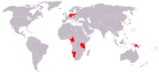 Carte de l'empire colonial allemand  la veille de la Premire guerre Mondiale