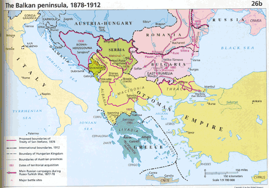 Evolution des frontires de la pninsule Balkanique entre 1878 et 1912