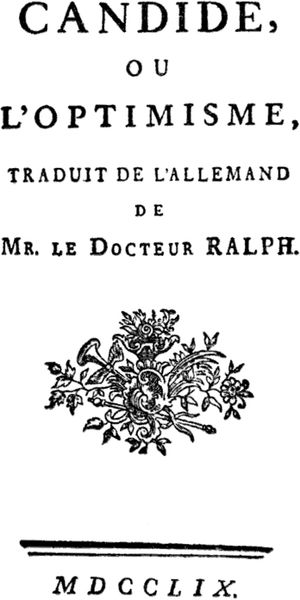 Couverture de l'exemplaire de 1759 de Candide de Voltaire, Candide, ou l'Optimisme (Paris: Sirne) 1759
